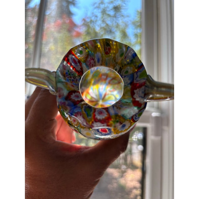 Glass Fratelli Toso Murano Millefiori Double Handled Glass Vases- A Pair For Sale - Image 7 of 10