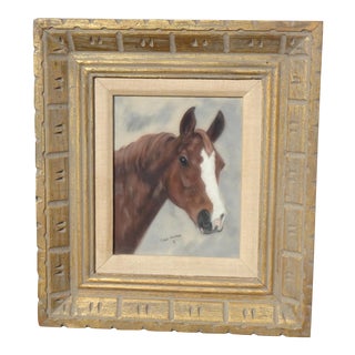 Vintage French Pastel Wall Picture Print of a Horse Signed by Char Henson 1971 For Sale