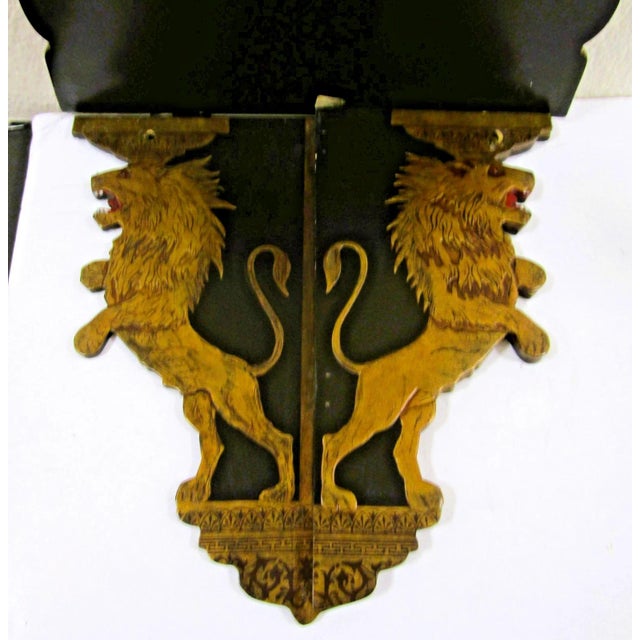 Pair Antique Anglo Sinhalese Black Lacquer Rearing Lions Wall Shelves Brackets 1880 For Sale - Image 13 of 16