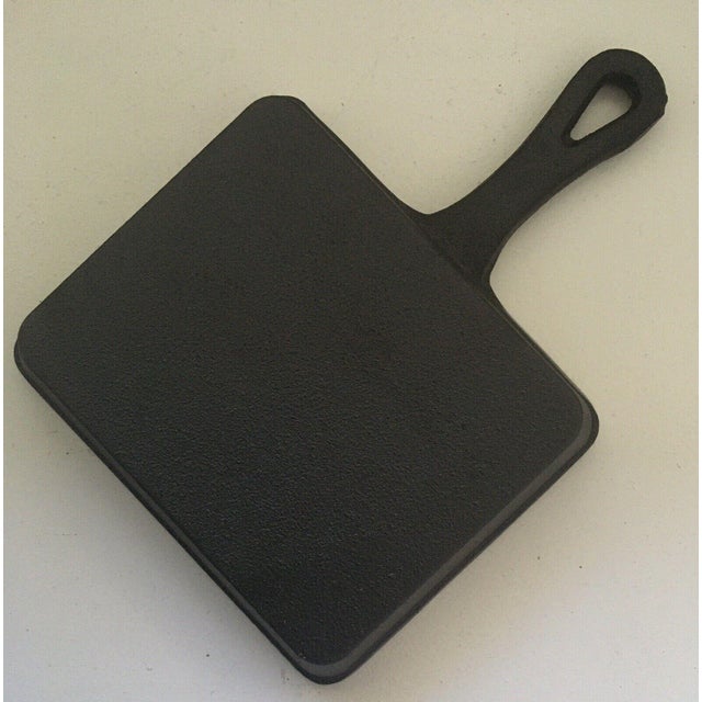 Black Vintage Cast Iron Small Pan Individual Serving Steak Eggs Black Japanese Square Shape Handle For Sale - Image 8 of 11