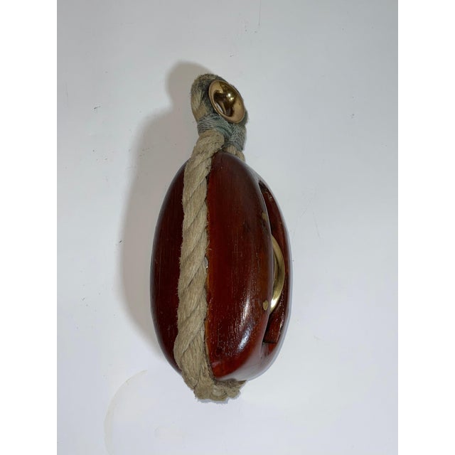 Single Brass Sheave Yacht Pulley Block with Rope Stropping For Sale - Image 4 of 7