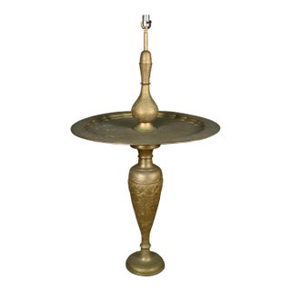1950s Moroccan Etched Brass Floor Lamp With Tray Table For Sale