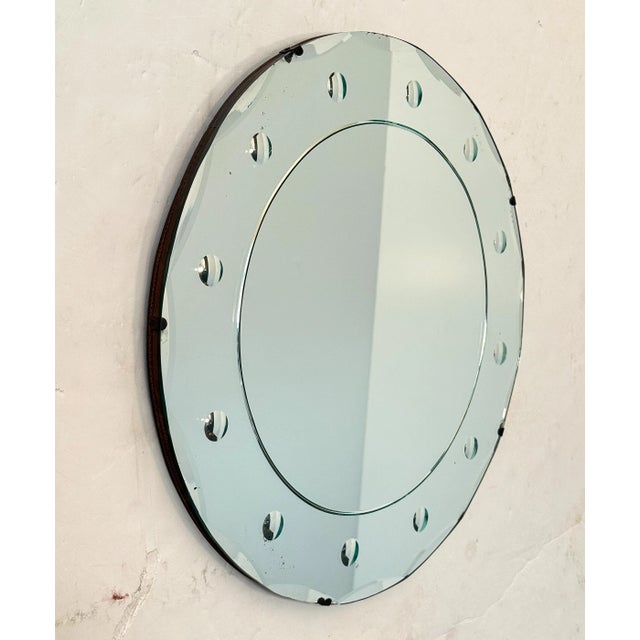 English Art Deco Round Mirror With Beveled Glass Edge From England (Dia 20'') For Sale - Image 3 of 8