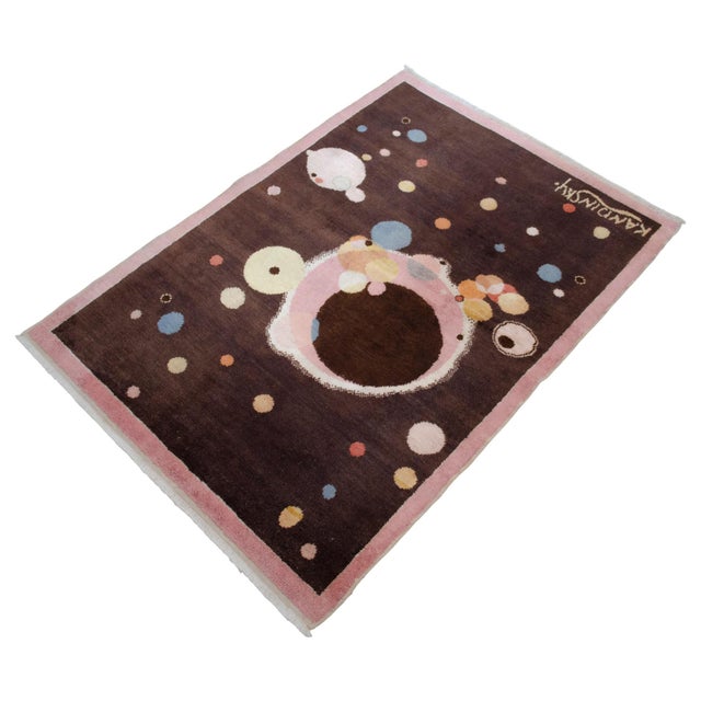 Textile Kandinsky - Several Circles - Inspired Hand Knotted Area Rug One of a Kind Small Rug- 2′7″ × 3′8″ For Sale - Image 7 of 16