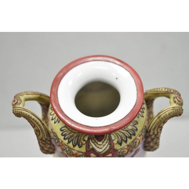 Antique Nippon Hand Painted Porcelain Countryside Moriage Tall Twin Handle Vase For Sale - Image 15 of 18