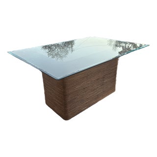 Late 20th Century Rattan Pencil Reed Glass Top Dining Table For Sale