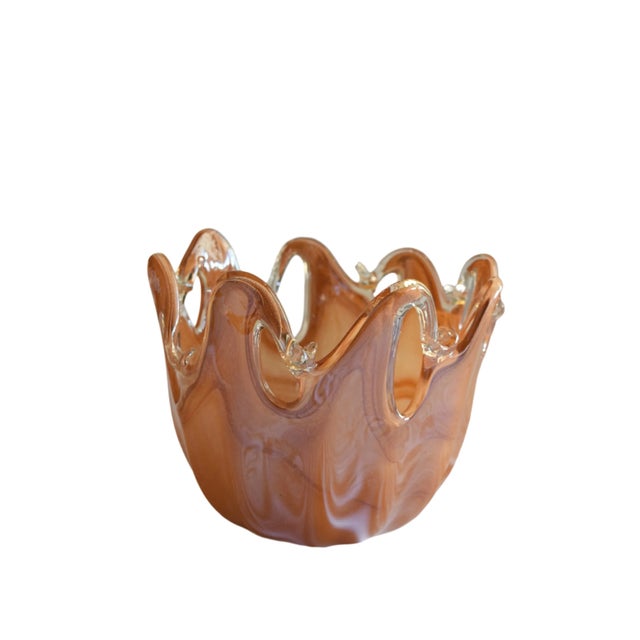 Mid-Century Modern Murano Amber Glass Decorative Bowl For Sale - Image 3 of 9