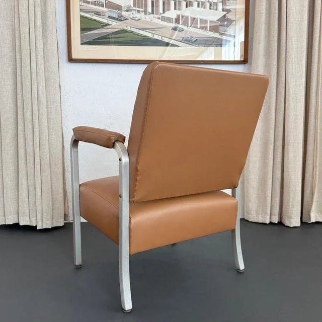 Metal Mid-Century Machine-Age Brushed Aluminum Leather Armchair For Sale - Image 7 of 9