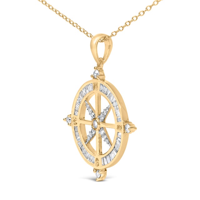 Haus of Brilliance 14K Yellow Gold Plated Sterling Silver 3/4 Cttw Diamond Compass Medallion Pendant Necklace For Sale - Image 4 of 5