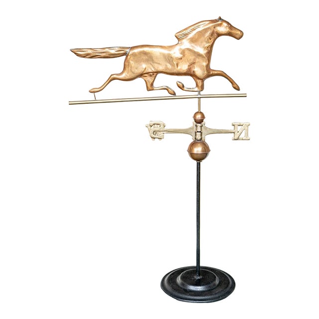 Vintage Copper and Brass Galloping Horse Weathervane on Stand For Sale