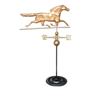 Vintage Copper and Brass Galloping Horse Weathervane on Stand