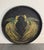 Large vintage round woven wicker shallow basket or tray with hand painted twin birds of paradise facing each other....