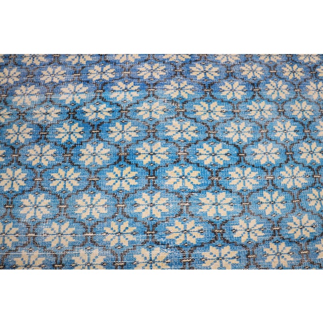 Vivid Blue Vintage Turkish Deco Rug For Sale In New York - Image 6 of 10