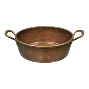 Antique French Country Hand Forged 12" Round Twin Handle Copper Cauldron Pot Pan