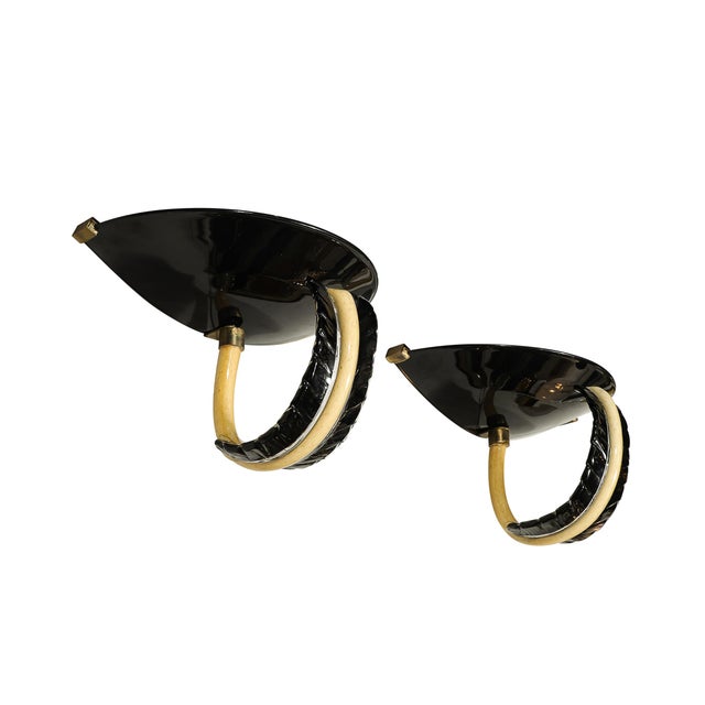 1950s Mid-Century Rare Hand-Blown Murano Black & Gold Acanthus Glass Sconces by Seguso - a Pair For Sale - Image 15 of 17