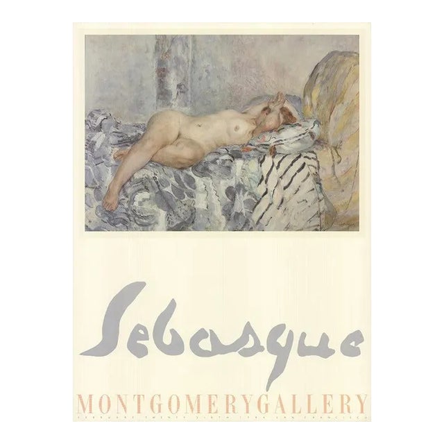 1986 Henri Lebasque 'Reclining Nude on a Spanish Cushion' Blue & White Offset Lithograph For Sale