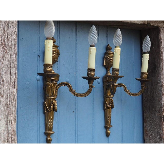 Metal Vintage French Empire Style Wall Sconces, 1940s, Set of 2 For Sale - Image 7 of 10