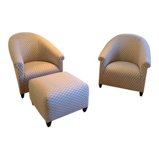 1990s Vintage Donghia Club Chairs & Ottoman- 3 Pieces For Sale