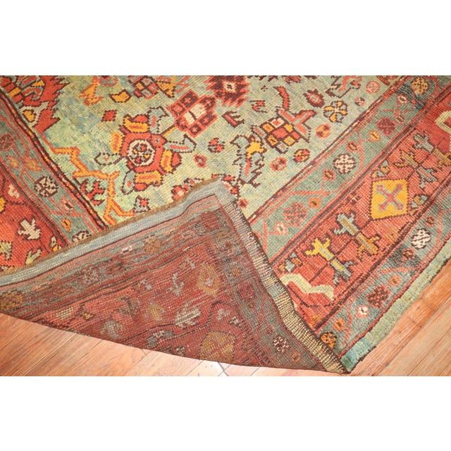 Green Room Size Green Antique Square Oushak Rug For Sale - Image 8 of 10
