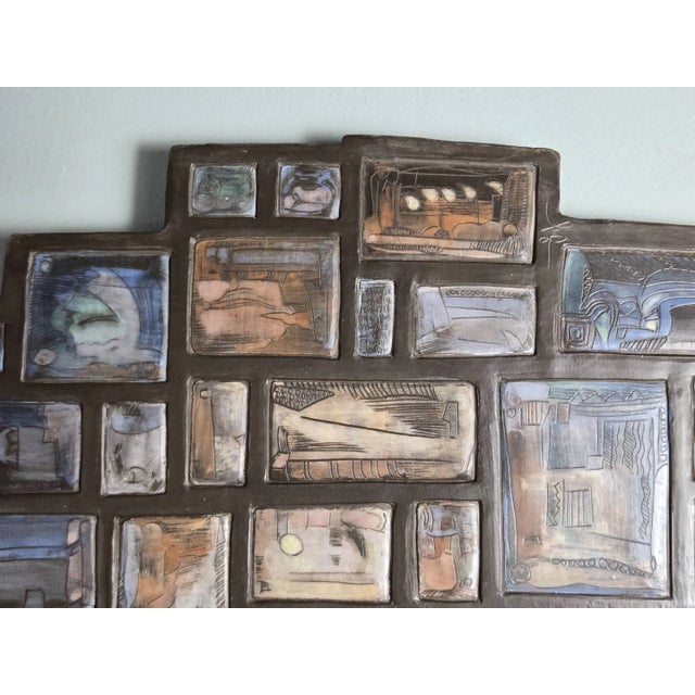 Brown Vintage MCM Philippe Jacques French Ceramic Abstract Wall Plaque Sculpture For Sale - Image 8 of 14