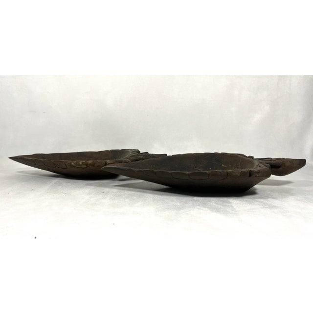 Large South East Asian Ceremonial Hand Carved Wood Bowls / Dishes, a Pair (Dayak - Borneo) For Sale In Tampa - Image 6 of 12