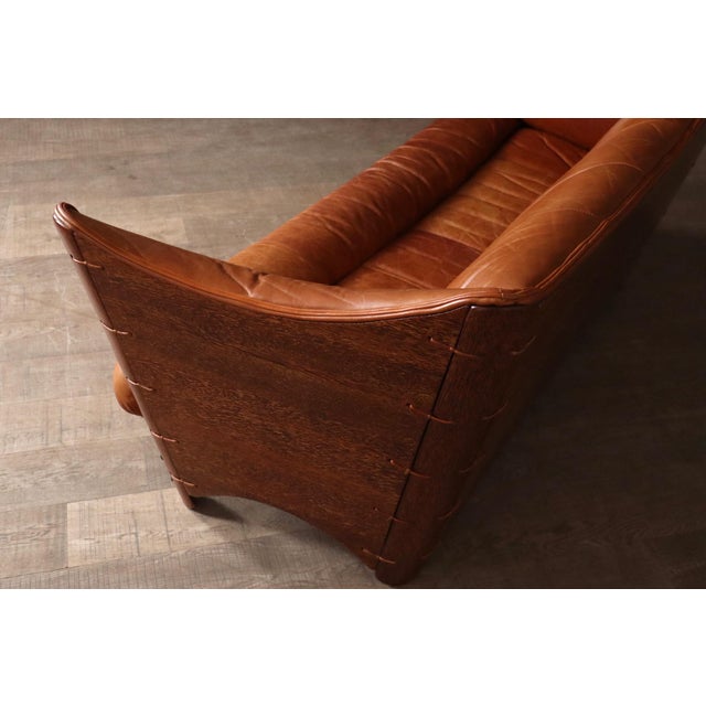 Mid-Century Cognac Leather and Wood Sofa from Pacific Green, Australia, 1970s For Sale - Image 15 of 18