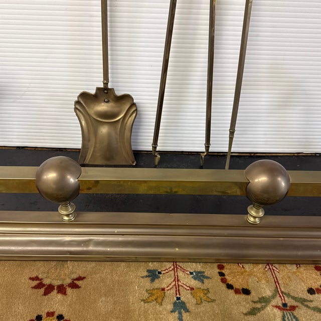 Brass Brass Fireplace Fender + Three-Piece Tool Set, Vintage For Sale - Image 8 of 12