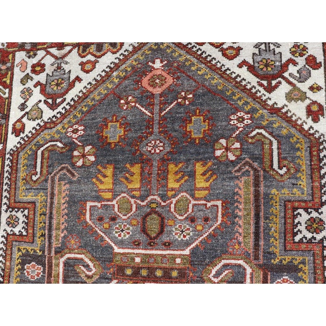 Gray Antique Persian Bakhtiar Gallery Rug Featuring a Multi-Medallion Tribal Design For Sale - Image 8 of 16