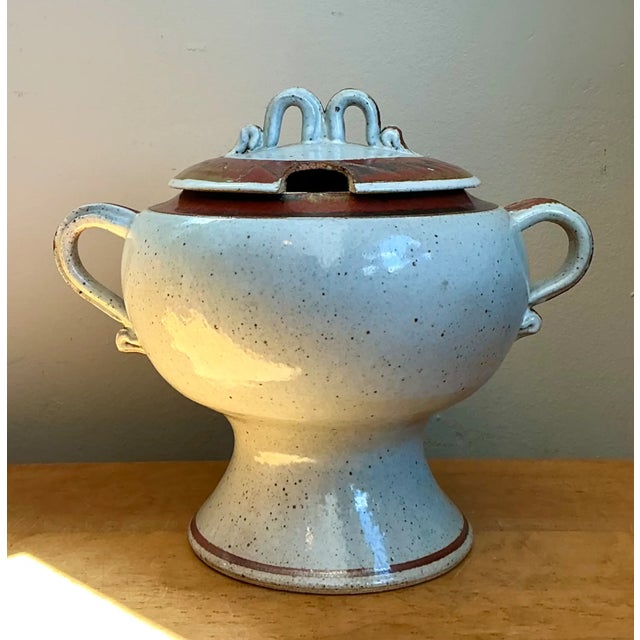 Vintage Speckled Ceramic Footed Tureen For Sale - Image 4 of 12