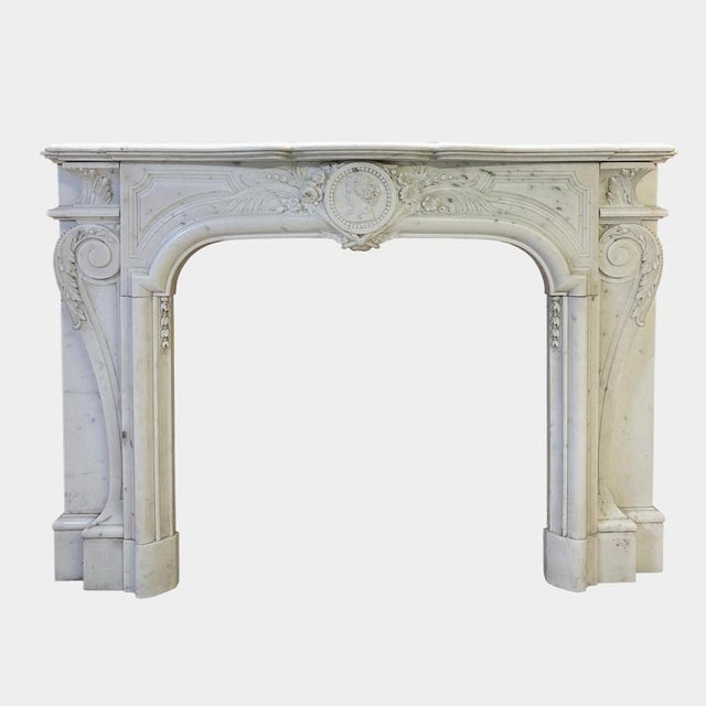 Louis XIV French Statuary White Marble Fireplace Mantel, 1850s For Sale - Image 14 of 15