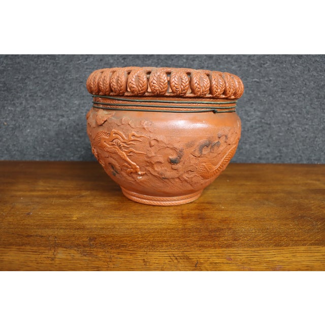 Japanese Tokoname Ware Dragon Motif Terracotta Jardinère For Sale In Philadelphia - Image 6 of 11