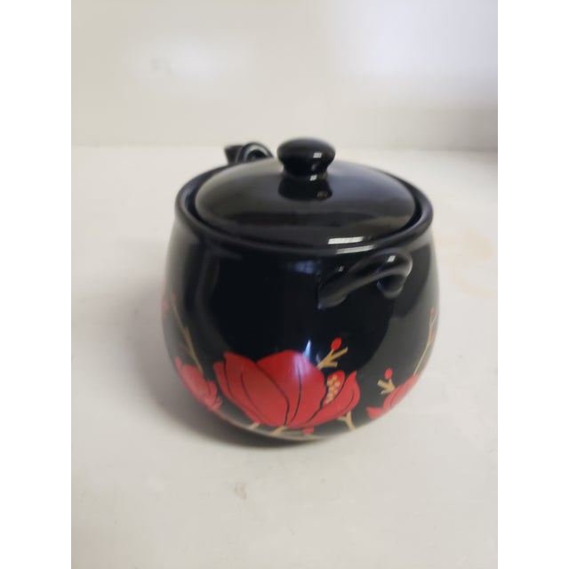 Ceramic Vintage Mid-Century Japanese Tea Pot Black Otagiri Style Floral For Sale - Image 7 of 8
