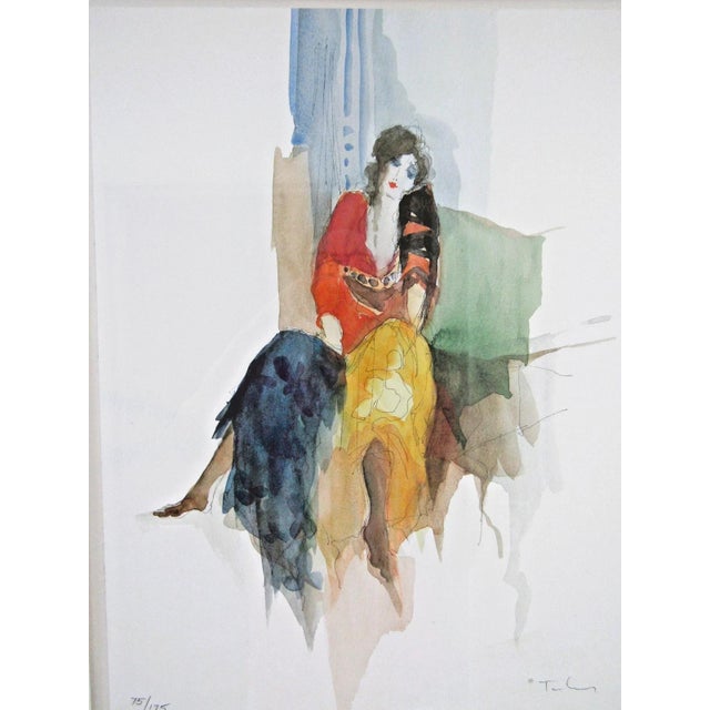 Abstract Expressionism 1990s Itzchak Tarkay Pencil Signed and Numbered Lithograph Seated Bohemian Woman For Sale - Image 3 of 9