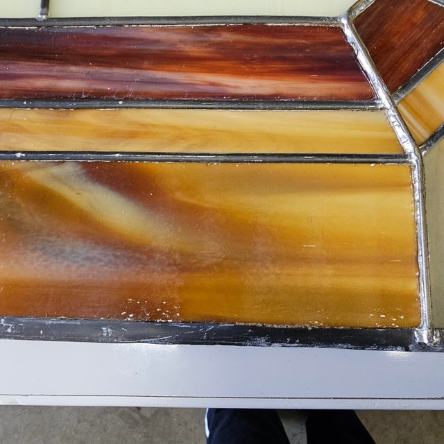 1940s Vintage 1940s Slag Glass Panel – Geometric Mosaic Window, 6 Sections For Sale - Image 5 of 10