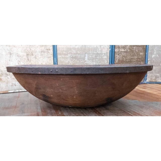Farmhouse 19th or 20th Century Large 30" Primitive Elm Carved Dough Bowl For Sale - Image 3 of 18