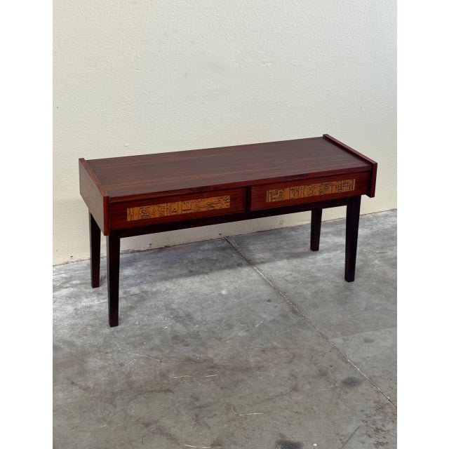 Mid-Century Modern Pedersen & Hansen Rosewood Console Table With Textured Copper Inlays, Danish Entry Table 1960s For Sale - Image 3 of 9