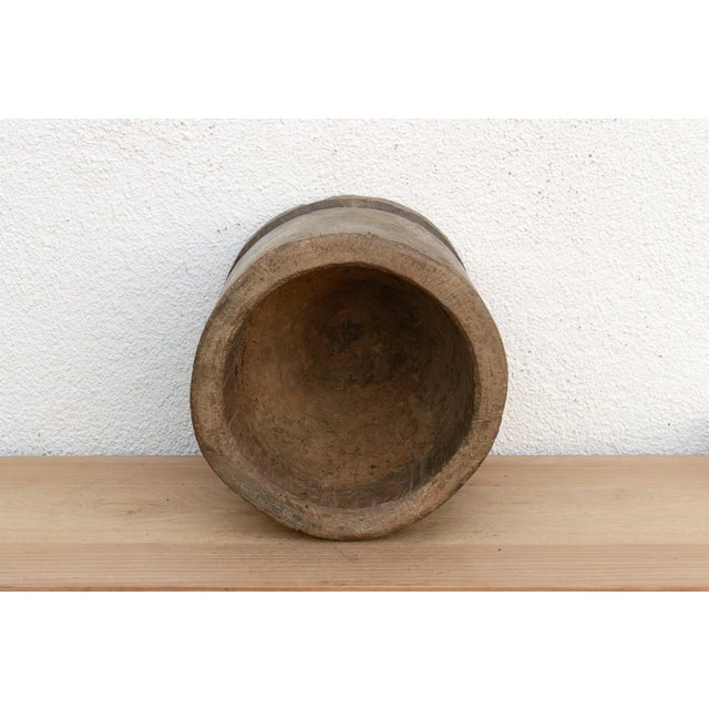 Brown Antique Patinated Pedestal Mortar Vessel For Sale - Image 8 of 9