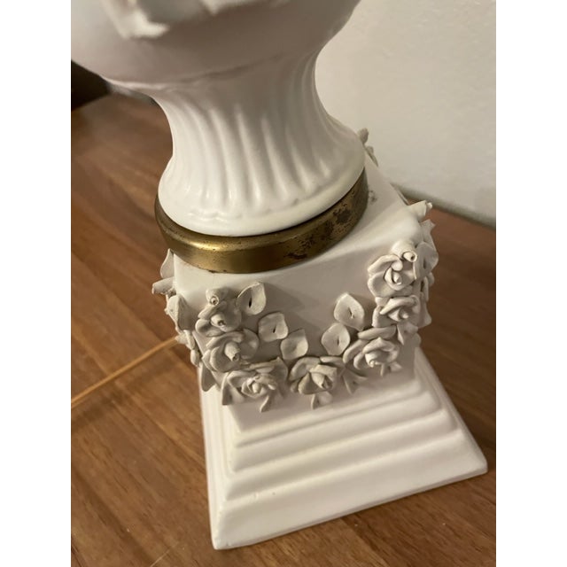 Early 20th Century Vintage Raised Roses Ceramic Lamp With Brass For Sale - Image 5 of 9