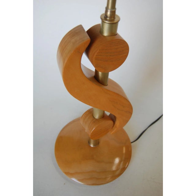 Carved Oak and Brass Biomorphic Modernist Table Lamp, Pair For Sale In Los Angeles - Image 6 of 8