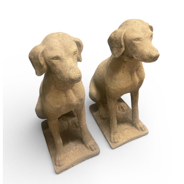 Pair of Vintage English Style Cast Stone Hunting Dog Statues For Sale - Image 4 of 7