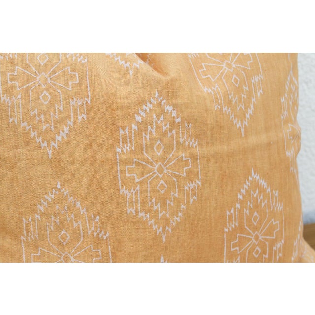 1990s Sunburst Yellow Jaipur Blockprint Linen Pillow Cover For Sale - Image 5 of 7