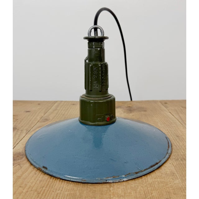 Industrial Blue Enamel Military Pendant Lamp with Cast Aluminium Top, 1960s For Sale - Image 13 of 18