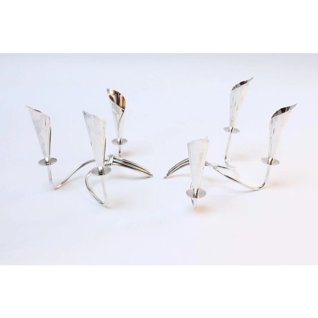 Pair of Danish Modern Silver-Plated Calla Lily Candle Holders by Hans Jensen For Sale - Image 13 of 13