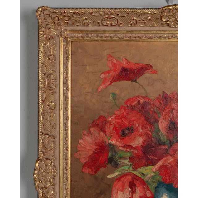 Mid 20th Century Mid-Century Floral Still Life With Poppies Painting For Sale - Image 5 of 11