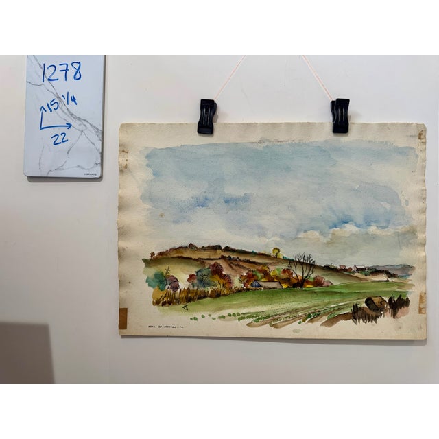 Green Henry Emil Salloch Original Watercolor on Paper Quakertown, Pa. 1946. For Sale - Image 8 of 8