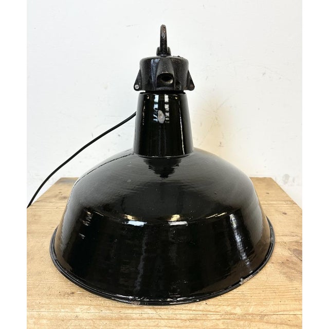 Industrial Black Enamel Factory Lamp with Cast Iron Top from Elektrosvit, 1950s For Sale - Image 12 of 16