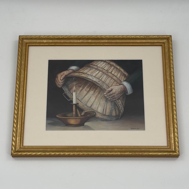 Tan Vintage Original Tempera "Light Under a Bushel" Biblical Painting For Sale - Image 8 of 10