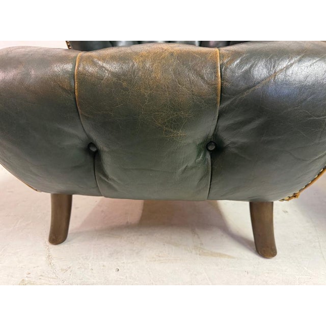 Danish Lounge Slipper Chairs in Green Patinated Leather, 1940s, Set of 2 For Sale - Image 16 of 18