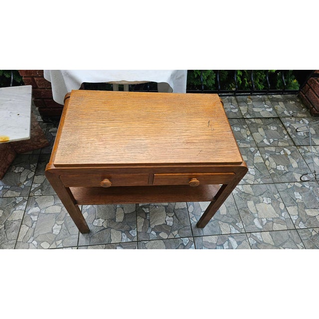 Art Deco wooden side table/desk, dimensions: height 69 cm, width 71.3 cm, depth 39 cm.