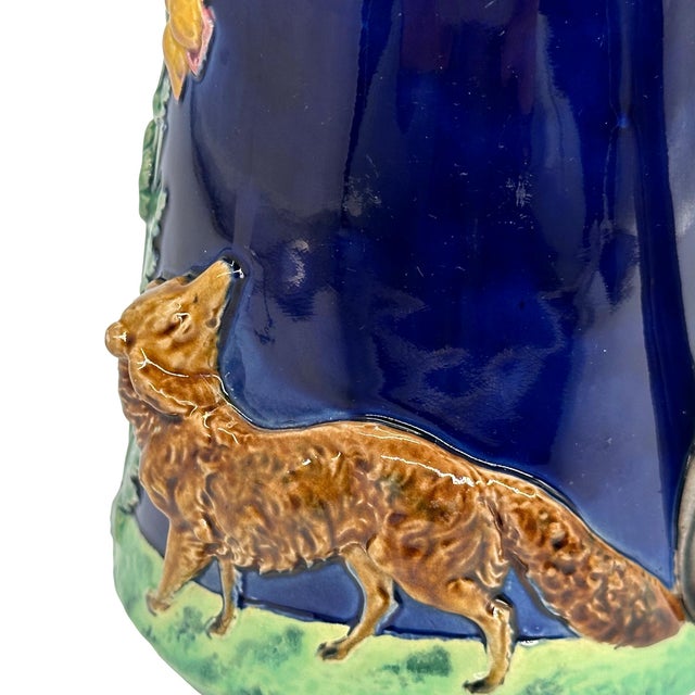 A Bwm Majolica Jug Depicting 'The Fox and the Grapers' Aesop's Fable, Ca. 1876 For Sale - Image 6 of 12